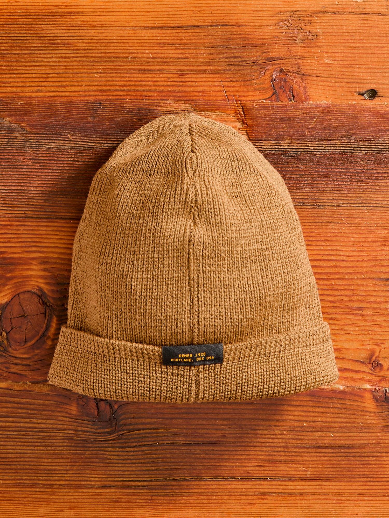 Wool Knit Watch Cap in Dark Tan - Image 2