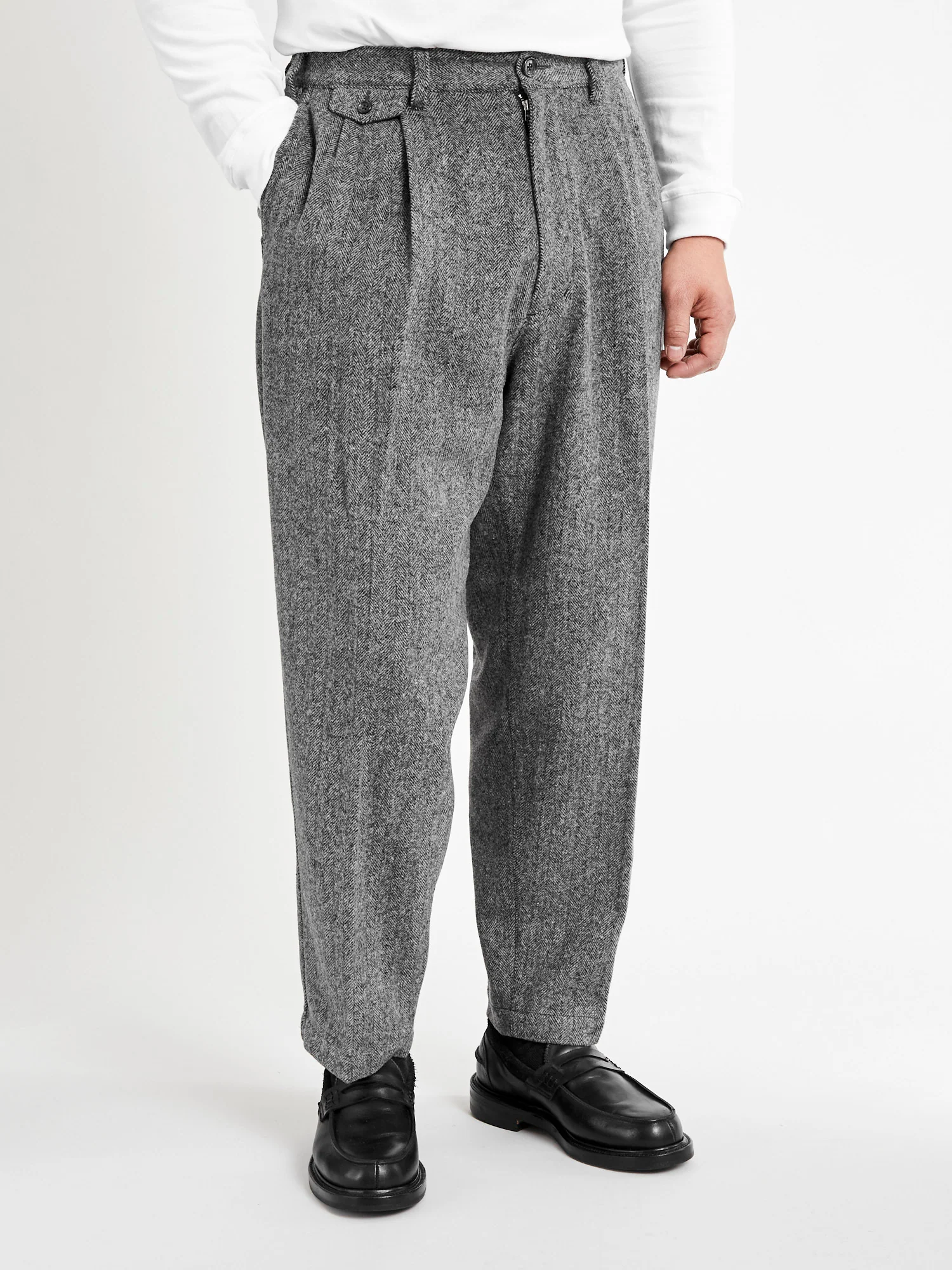 Wool Suit Trousers in Black Herringbone - Image 2