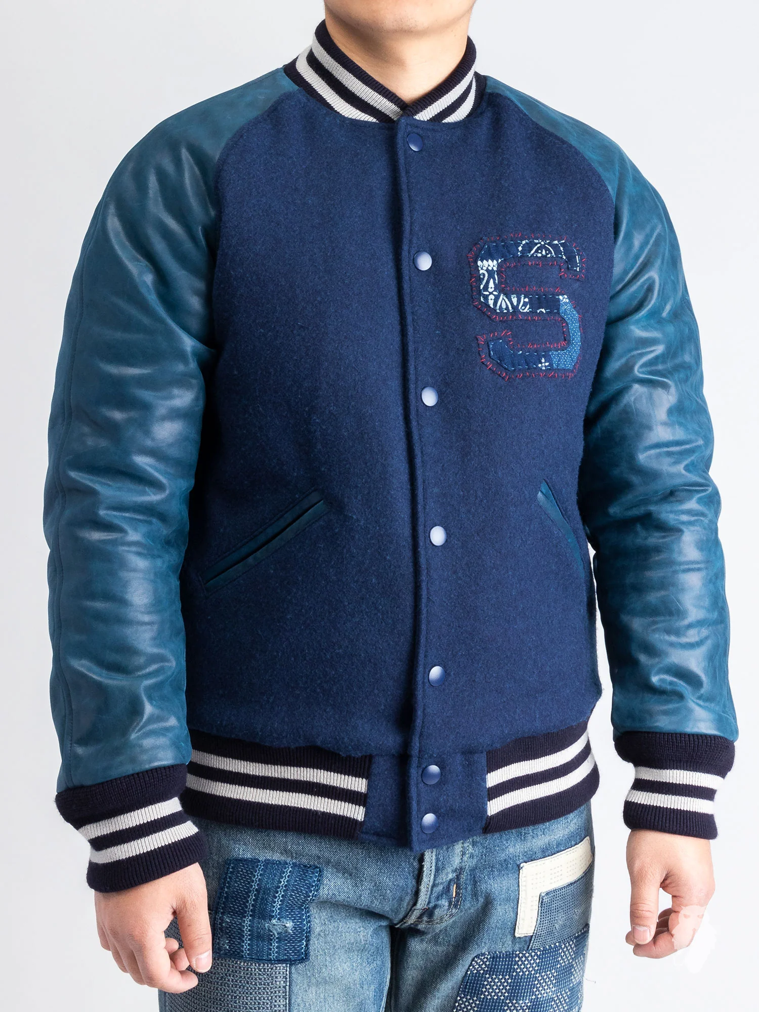 Wool Varsity Jacket in Indigo - Image 2