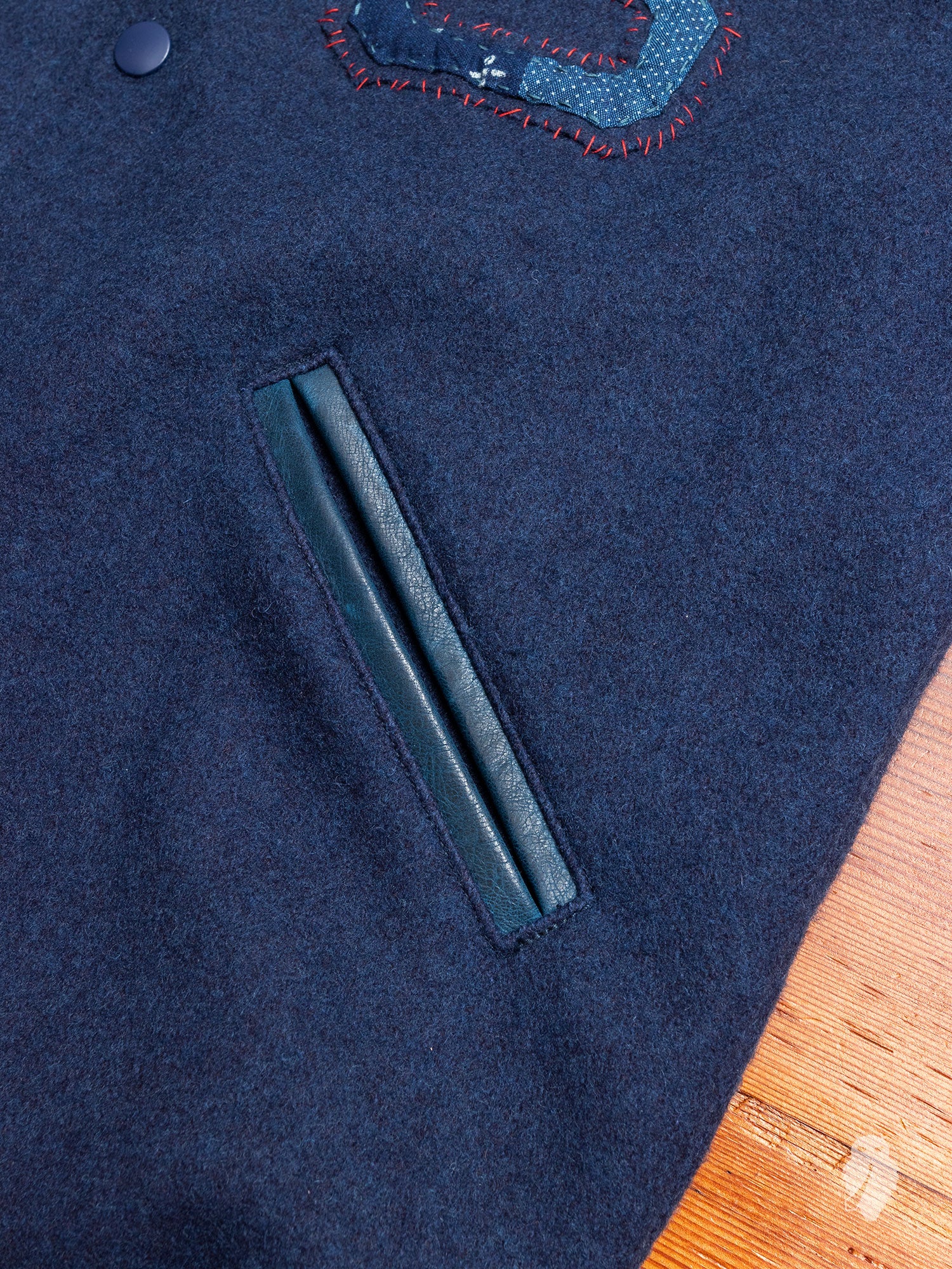 Wool Varsity Jacket in Indigo - Image 6