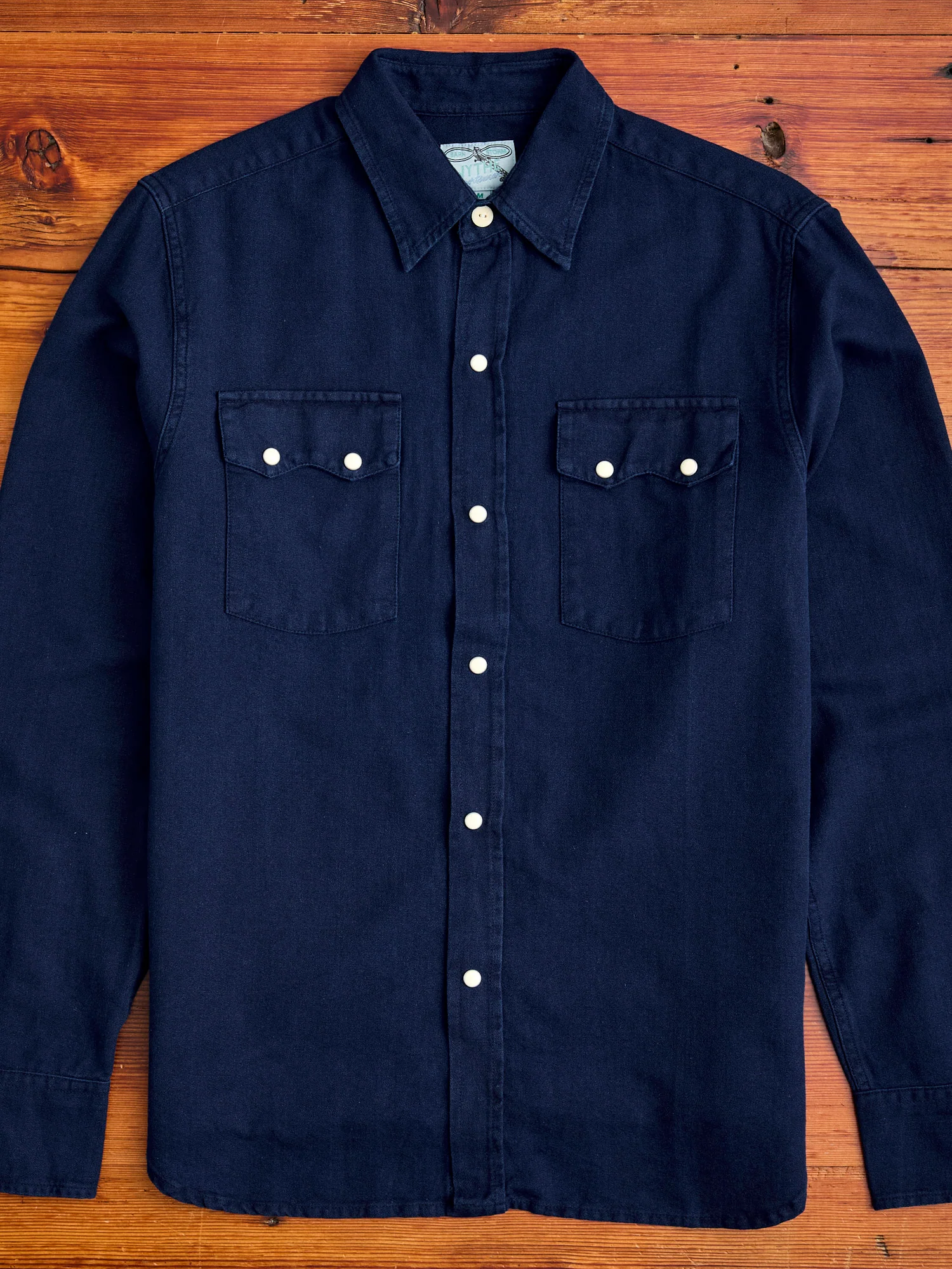 Yarn-Dyed Sateen Pearl Snap Shirt in Rinsed Indigo